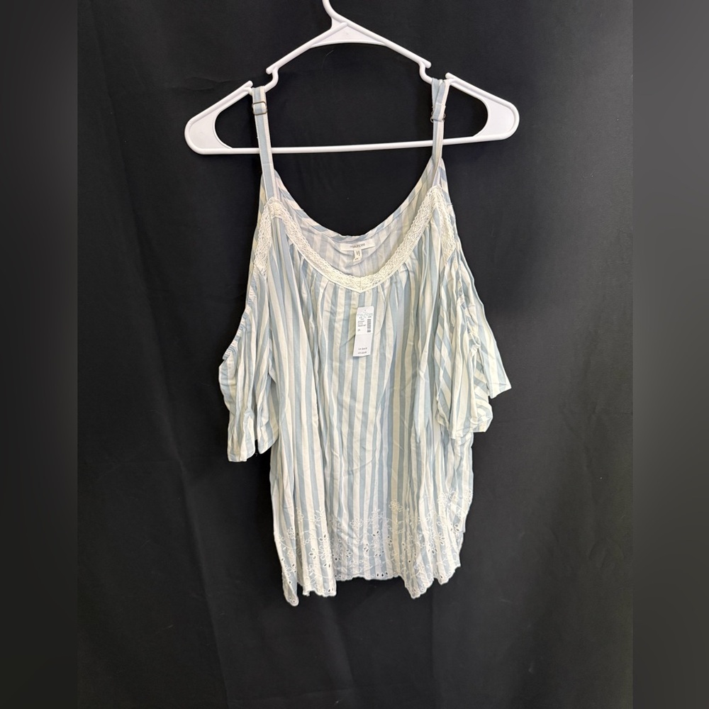 Maurices Light Blue and White Cold Shoulder Camisole